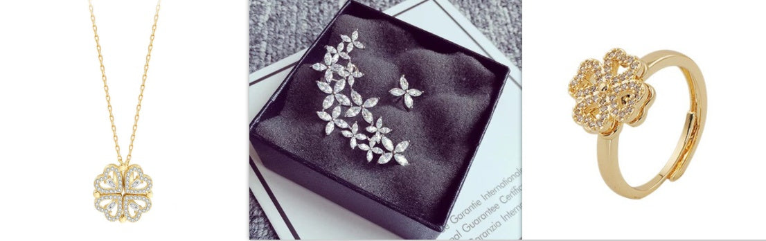 Magnetic Folding Heart-Shaped Four-Leaf Clover Pendant Necklace