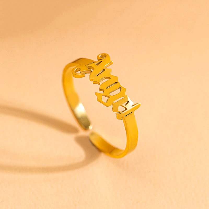 Gold Letter Angel Adjustable Rings For Women