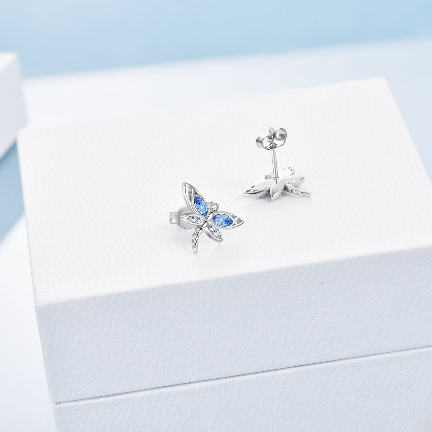 925 Sterling Silver Crystal Dragonfly Stud Earrings