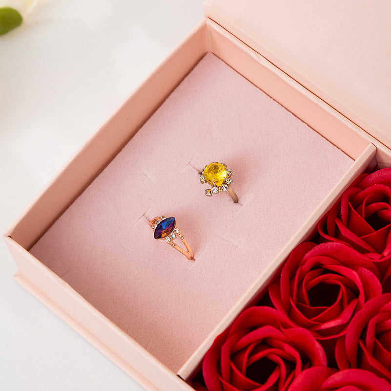 Roses Love Jewelry Box Valentine's Day Necklace Ring Ear Studs