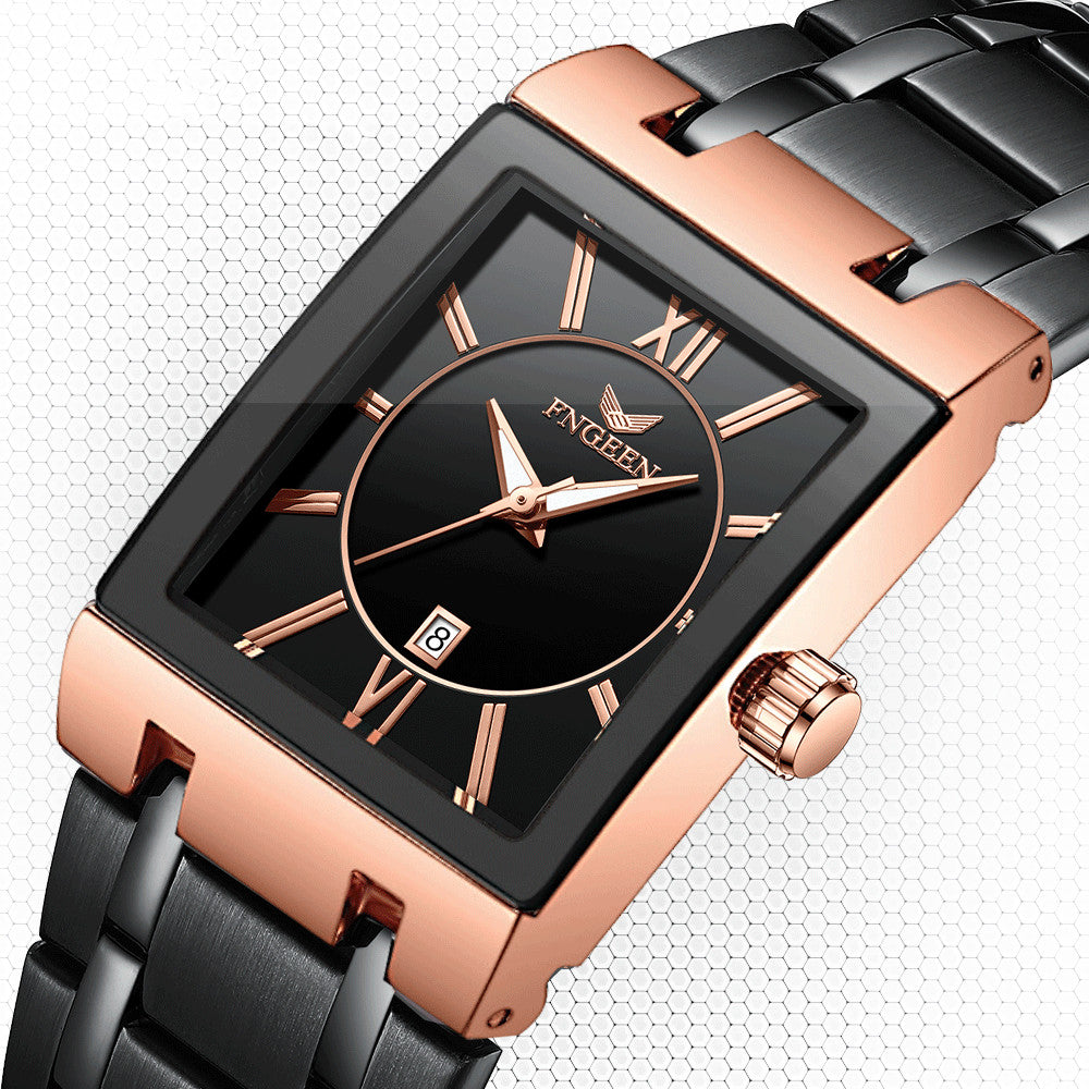 Mens Square Waterproof Band Calendar Quartz Watch