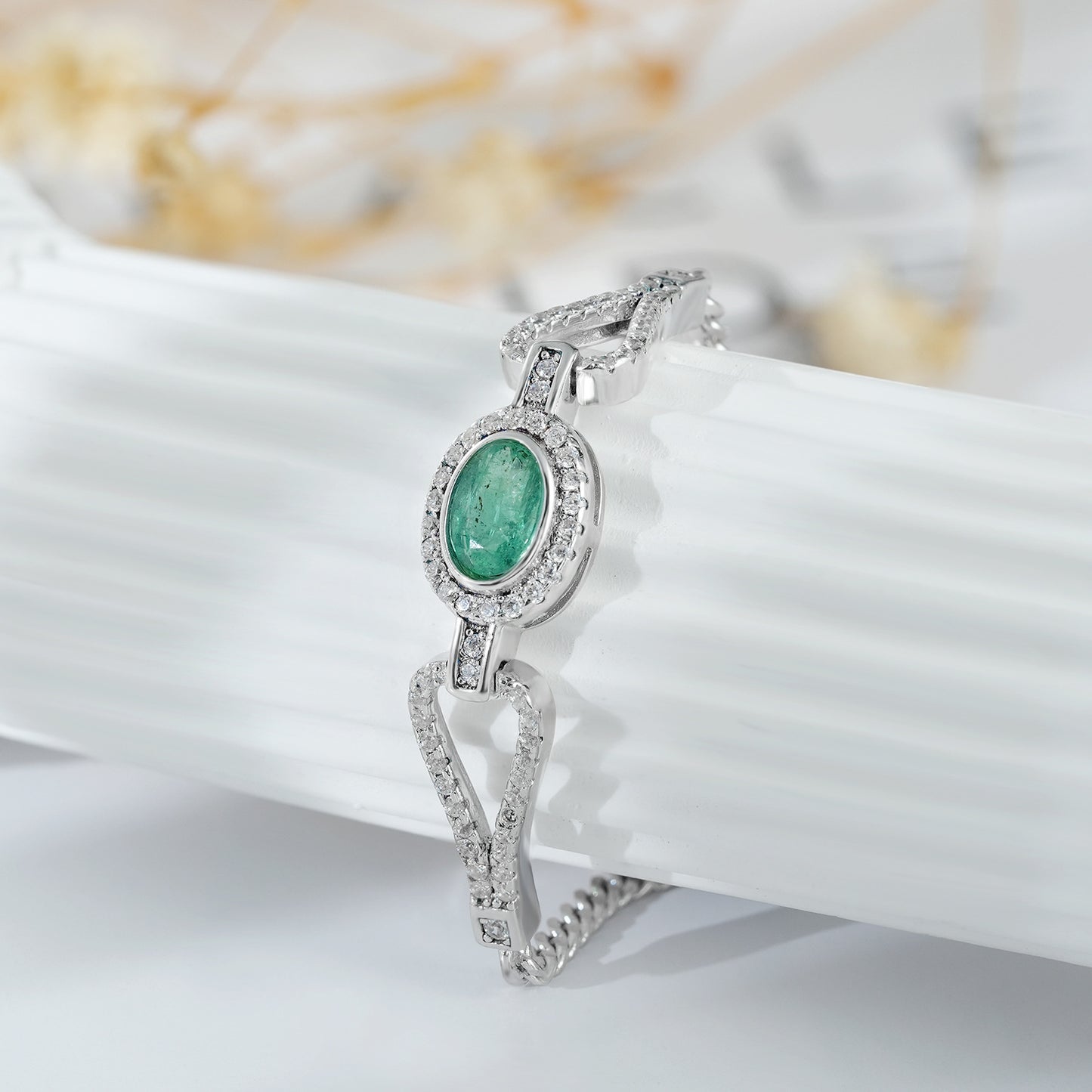 Fashion S925 Silver Emerald Bracelet With Synthetic Zirconia