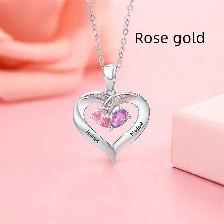 Gemstone necklace female heart-shaped couple custom lettering pendant gift