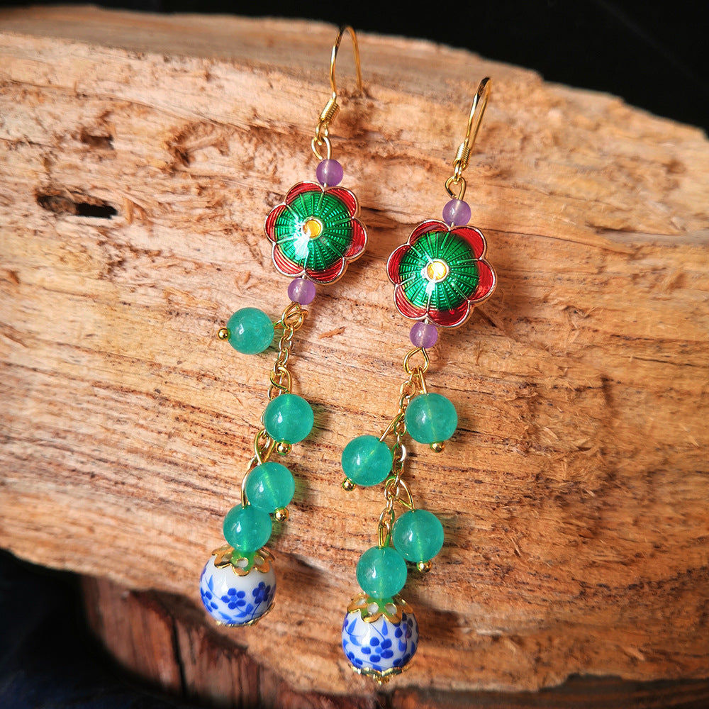 New Product Earrings Ceramic With Chalcedony Cloisonne Ethnic Jewelry Accessories