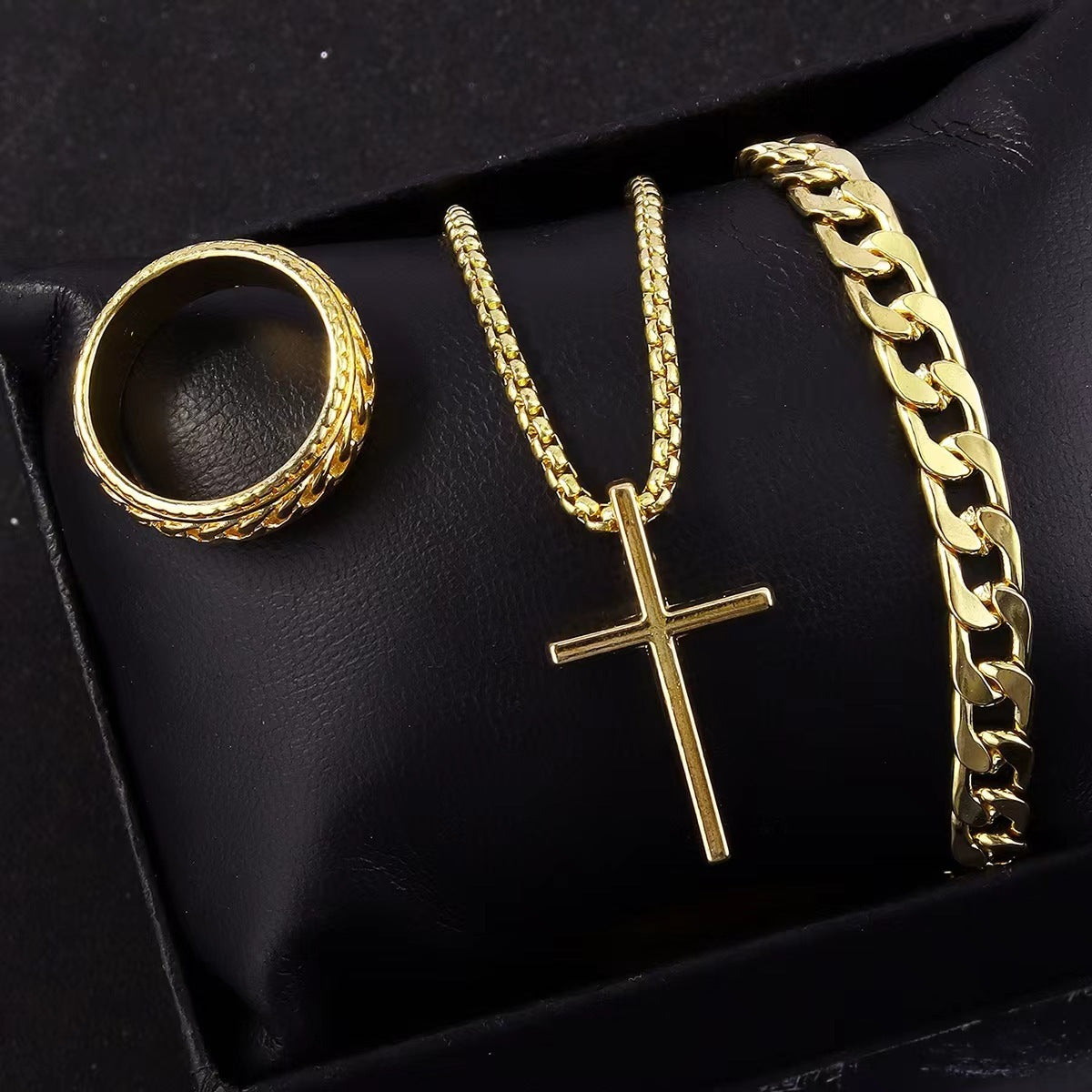 Men's Cross Necklace, Ring & Bracelet Suit
