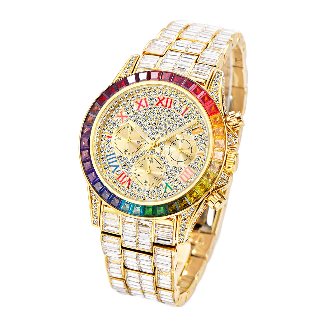 Three Eyes Rainbow Diamond Quartz Watch