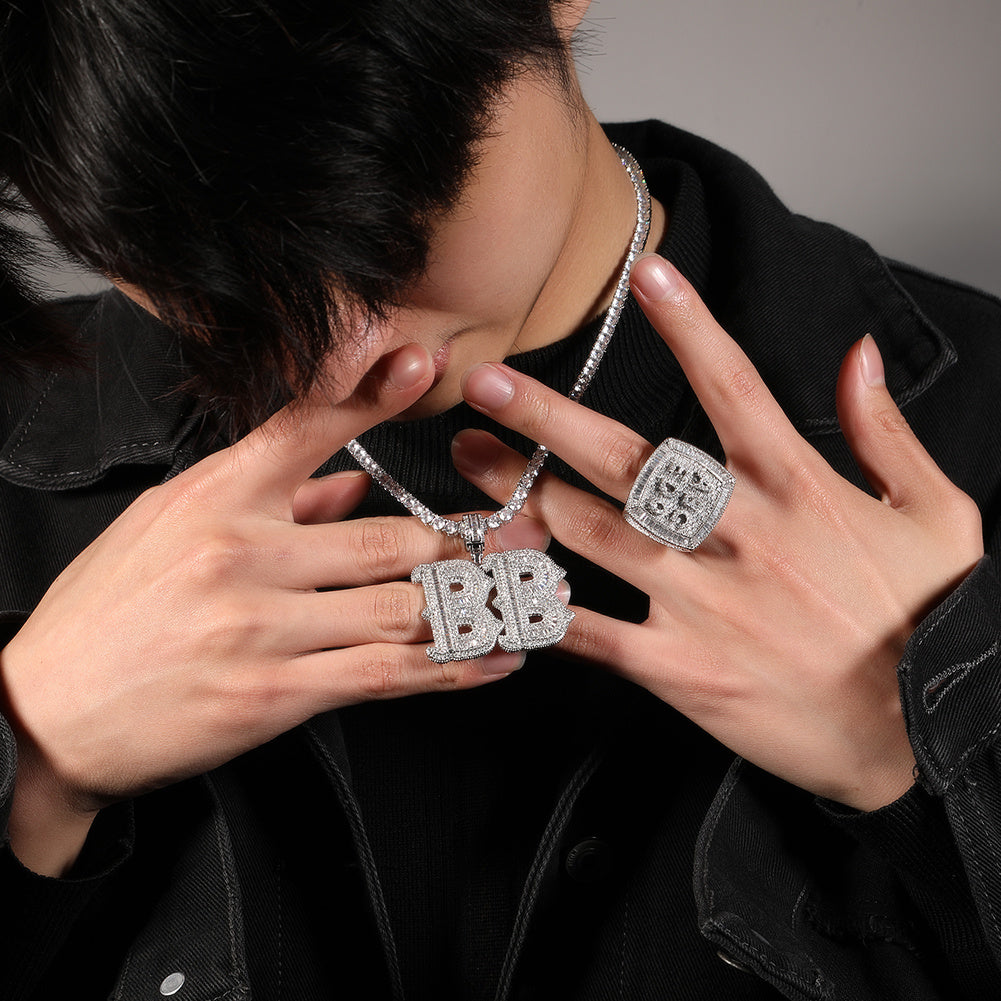 Alphabet Necklace Hip Hop Full Of Diamonds With Spiked Rock Candy Letters