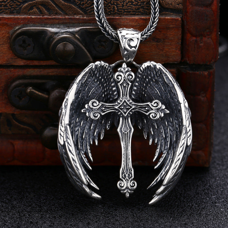 925 Sterling Silver Wings Cross Pendant