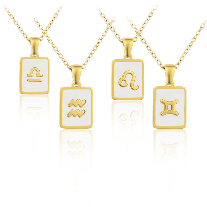 Stainless Steel Square Shell Zodiac Necklace