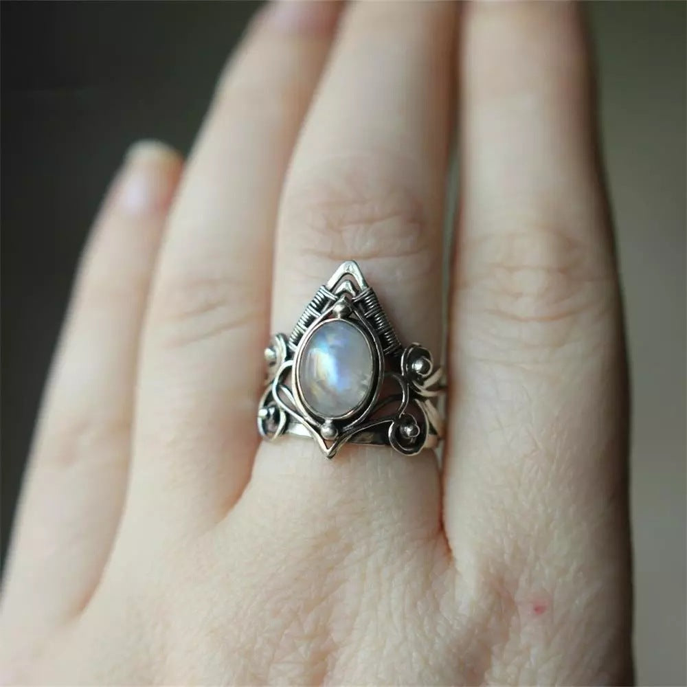 Crystal Rings For Women Boho Antique Indian Moonstone  Fine Jewelry Girls