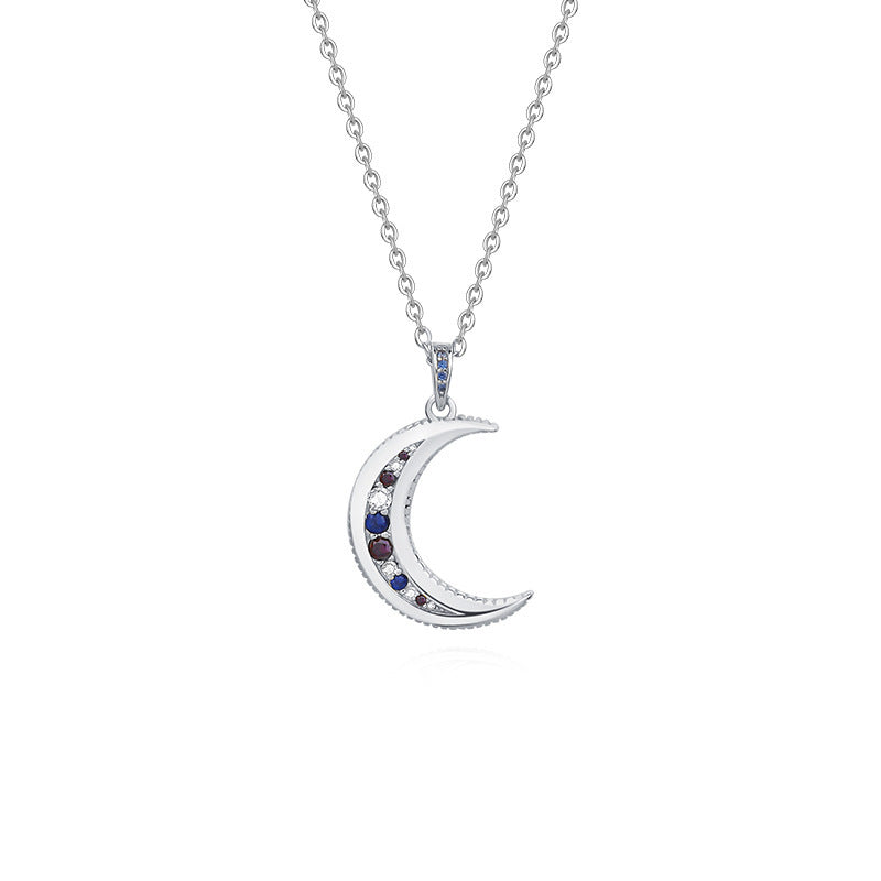 Sterling Silver Crescent Moon Zircon Necklace