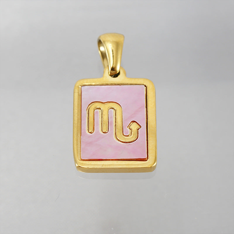 Stainless Steel Square Shell Zodiac Necklace