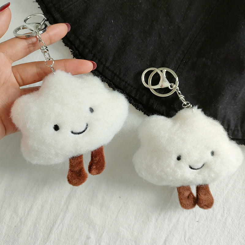 Cute Plush White Cloud Pendant Couple Keychain Ring