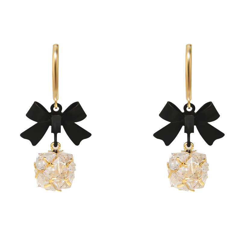 Black Bow Earrings Niche Retro High End Mosquito Coil Ear Clip