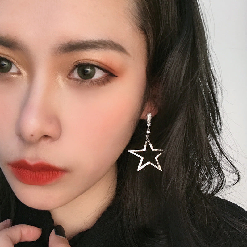 Ins Star Moon Asymmetric Earrings Women