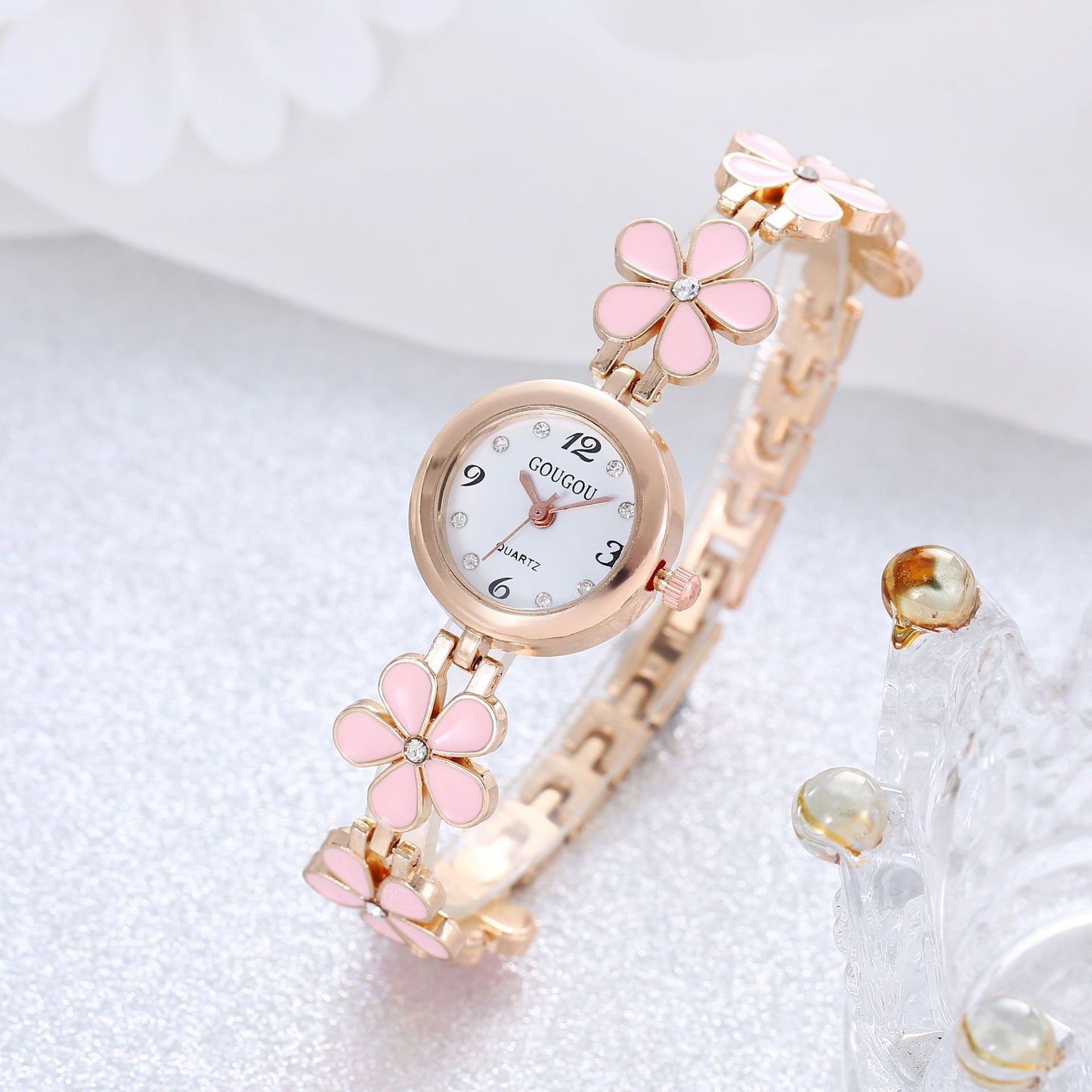 Women's Bracelet Watch Flower Disk Two-piece Bracelet Set