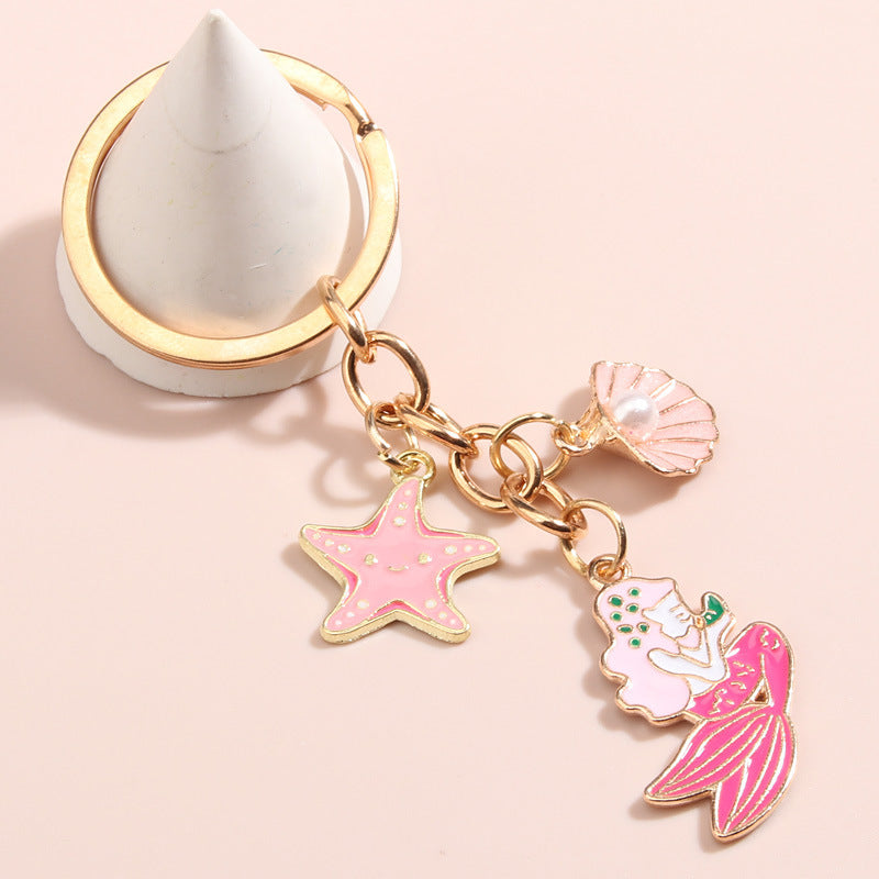 Creative Shell Starfish Mermaid Alloy Drip Keychain Pendant