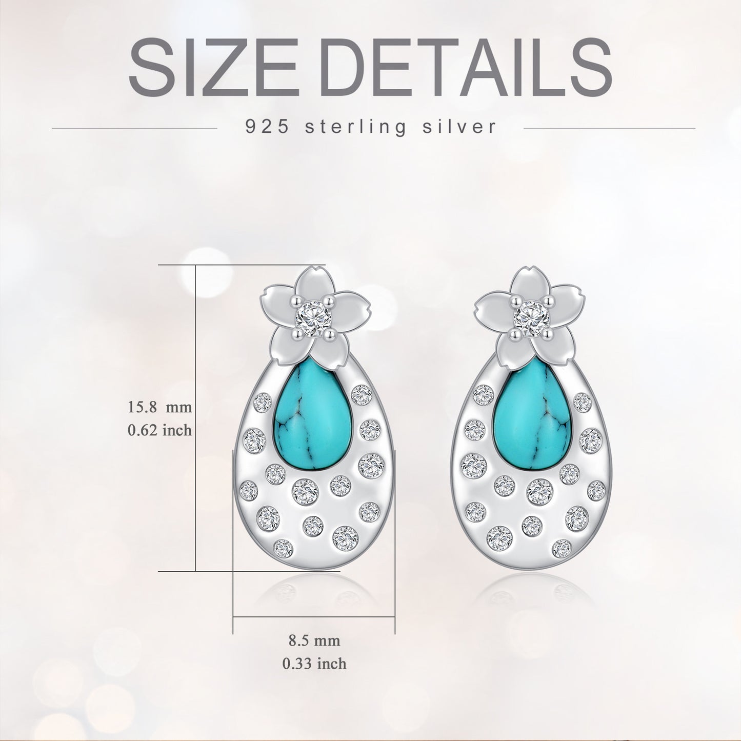 Turquoise Cherry Blossom 925 Sterling Silver Stud Earrings