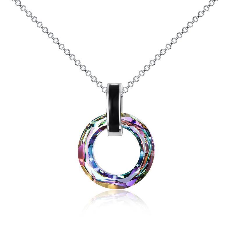 925 Silver Circle Crystal Pendant Necklace for Women Girls