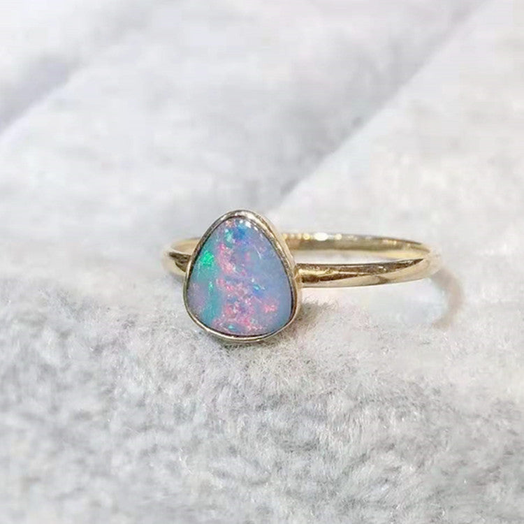 18k Yellow Gold Australian Natural Opal Stone Ring For Women