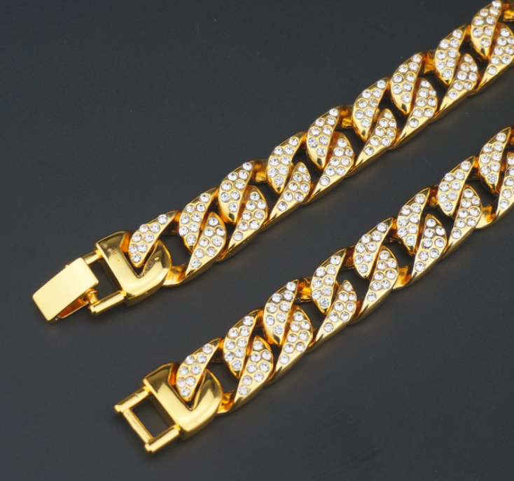 Full Diamond Cuban Chain Men's Bracelet Domineering Cool Trendy Bracelet