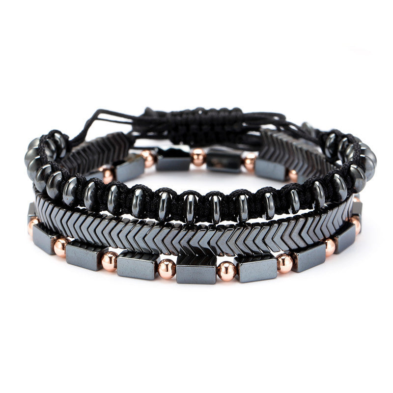 Bracelet Men's Bracelet Black Iron Stone Flying Saucer Woven Three Sets Of Bracelets Bracelet Set