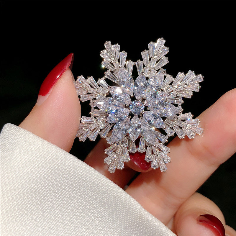 Multilayer Zircon Snowflake Brooch Women