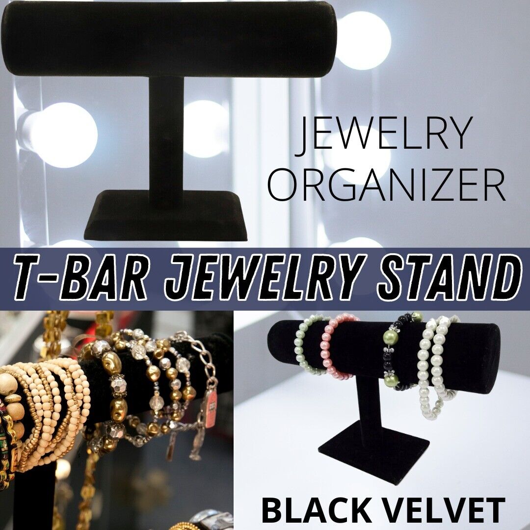 T-Stand For Necklaces & Bracelets Black Velvet Holder Organizer Jewelry Display