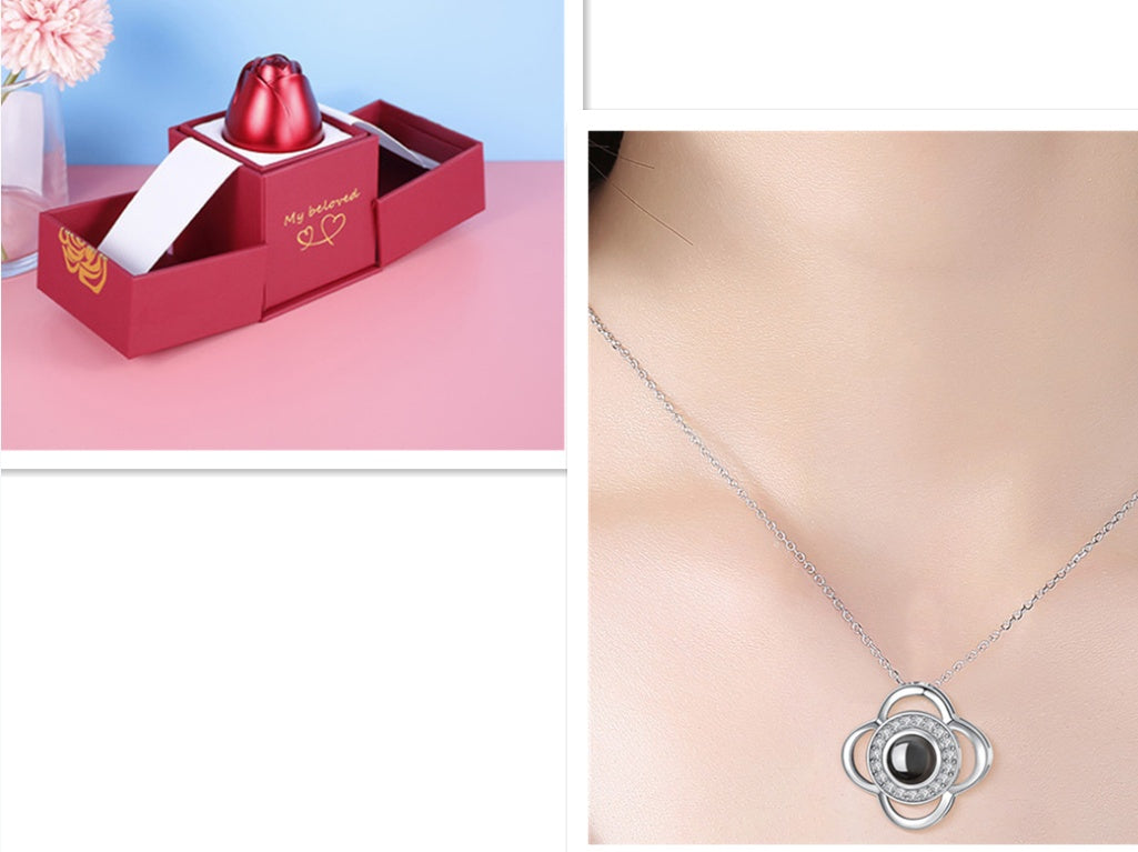 Romantic Rose & Crystal Necklace Gift Set