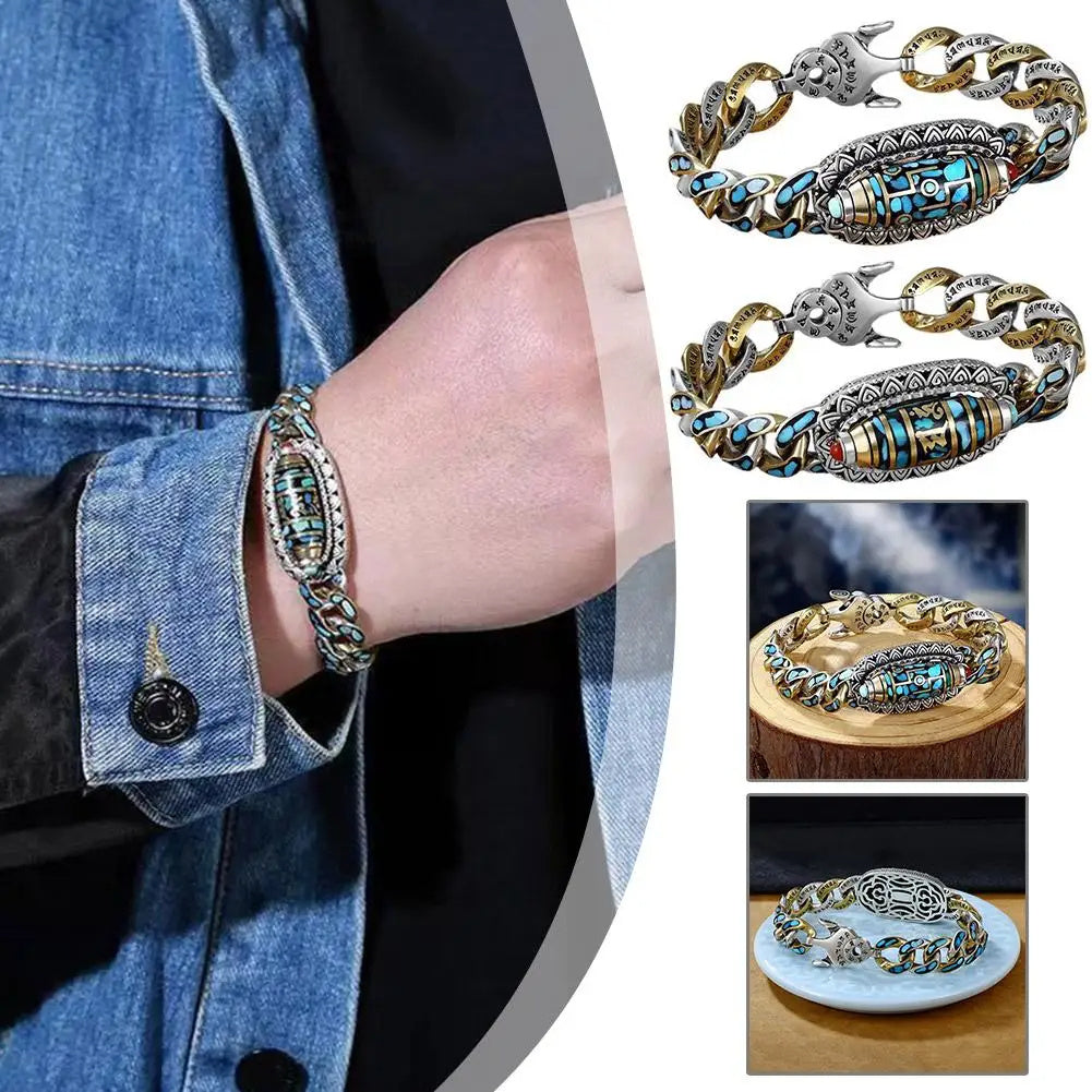 Fashion Jewelry New Men's Bracelet Personality Retro Transfer Rotating Nine Eye Pearl Bracelets High-end Gift