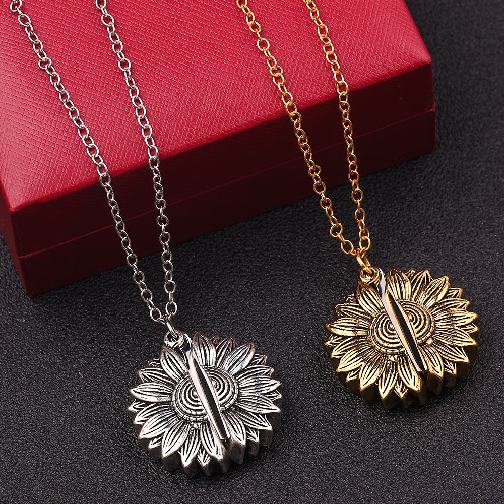 Personalized Sunflower Engraved Necklace