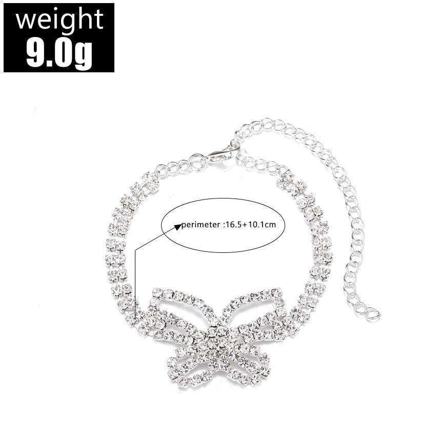 Accessories Full Diamond Butterfly Anklet Multi-layer Rhinestone Anklet