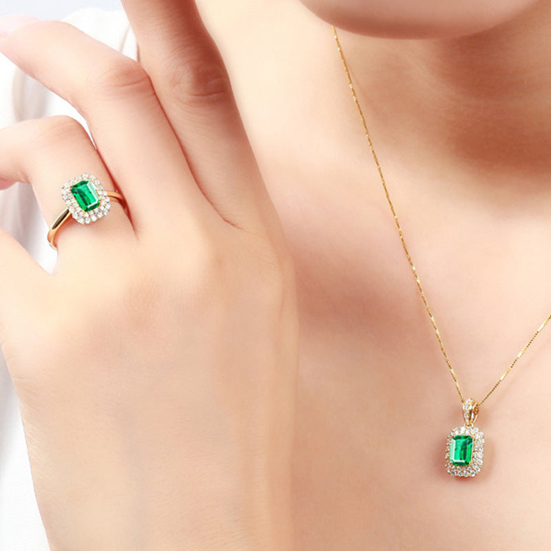 Plated 18k Yellow Gold Color Fashion Emerald Gemstone Simulation