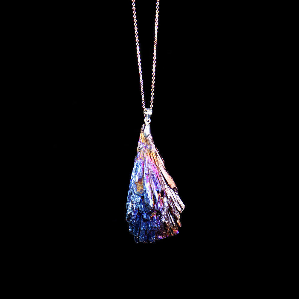 Tourmaline Electroplated Blue Peacock Feather Pendant