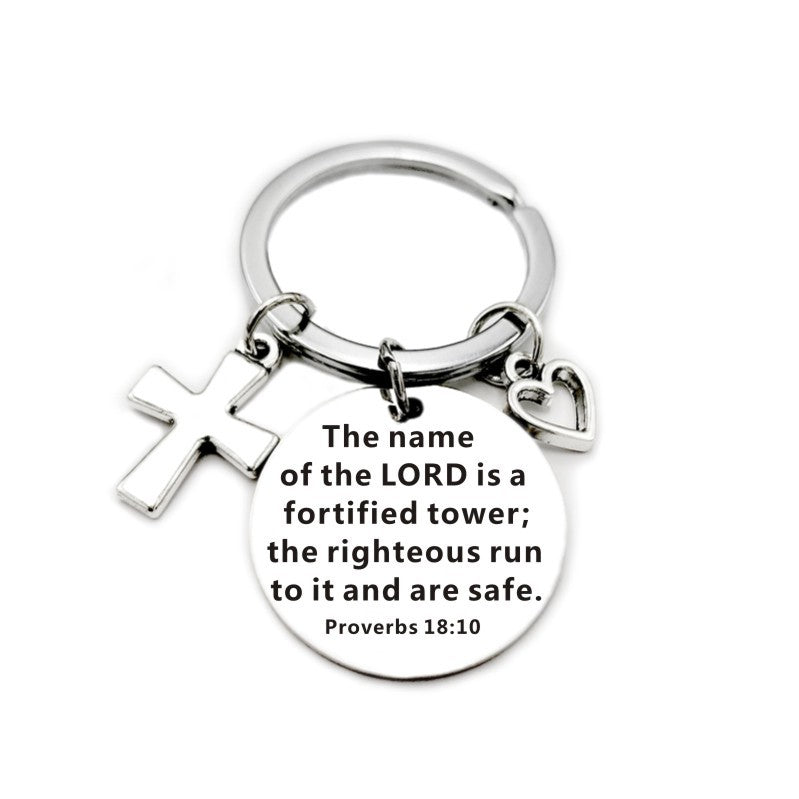 Christian Bible Scripture Pendant Cross Heart Charms Keychain