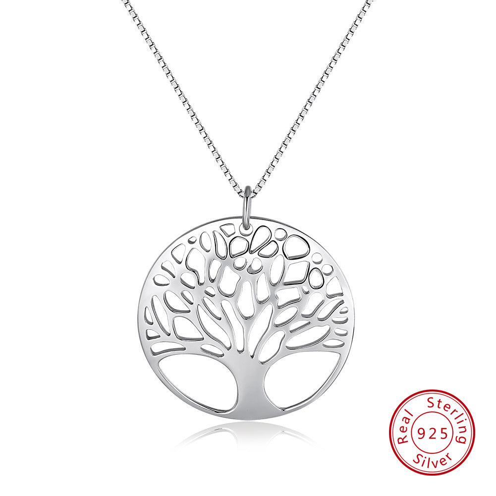 S925 Sterling Silver Necklace Round Flower Thousand Trees