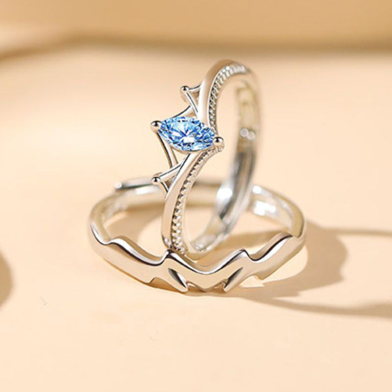 Valentine's Day Gift Fashion Blue Diamond Crown Ring