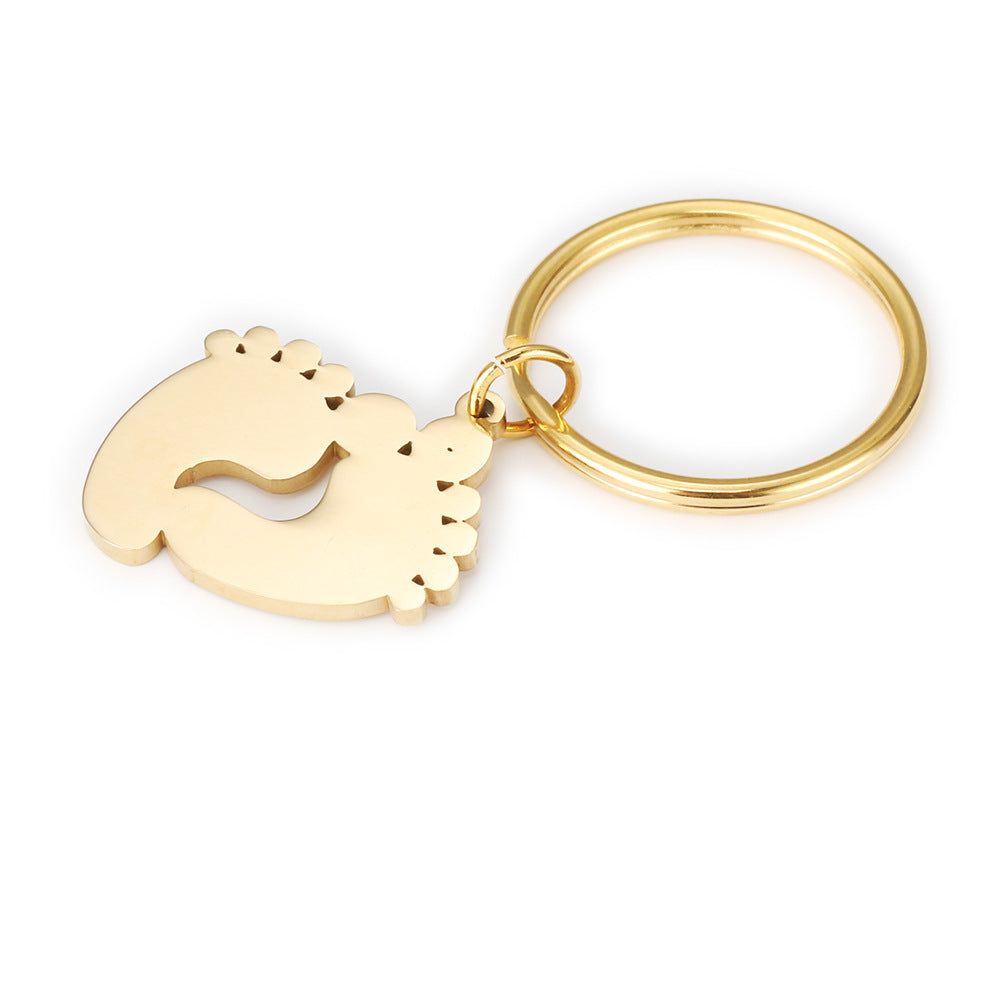 Stainless Steel Jewelry Pendant Two-color Foot Keychain Love