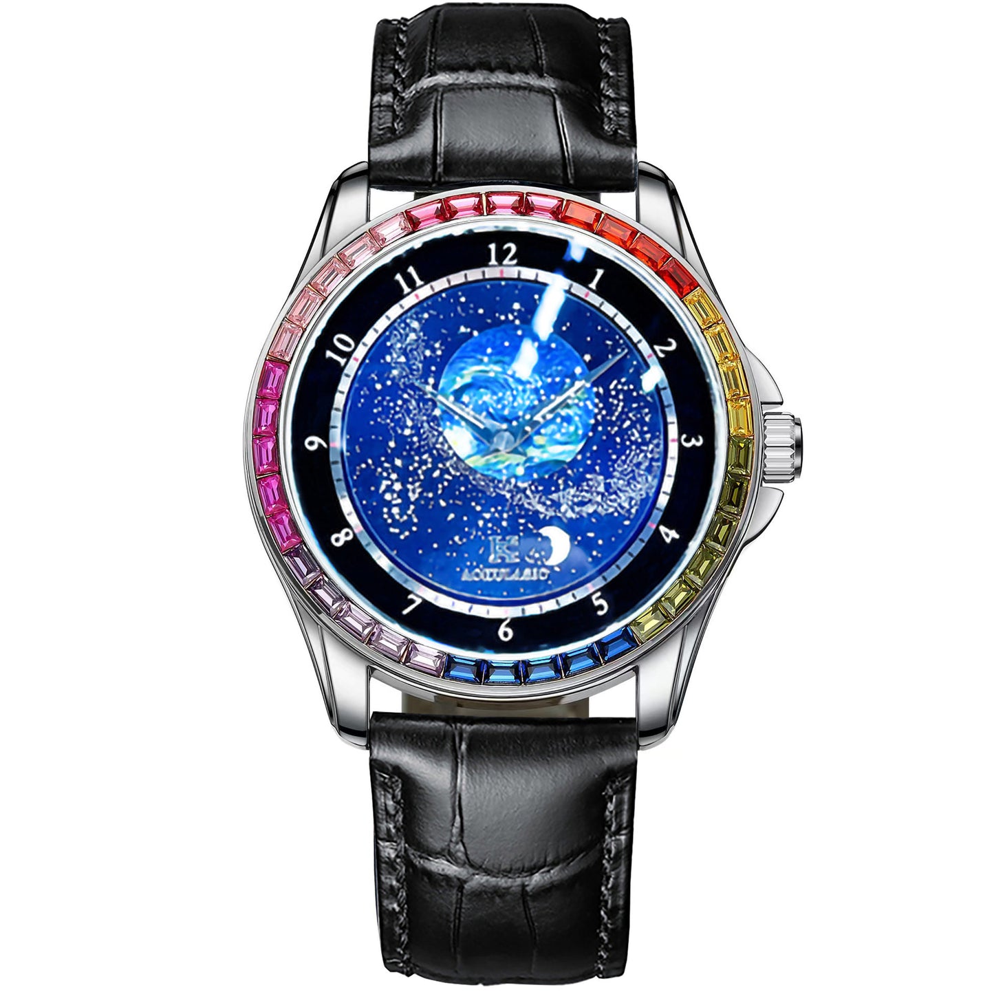 Ogulas Starry Sky Colorful Crystals Automatic Mechanical Watch Men's Waterproof Luminous Personality