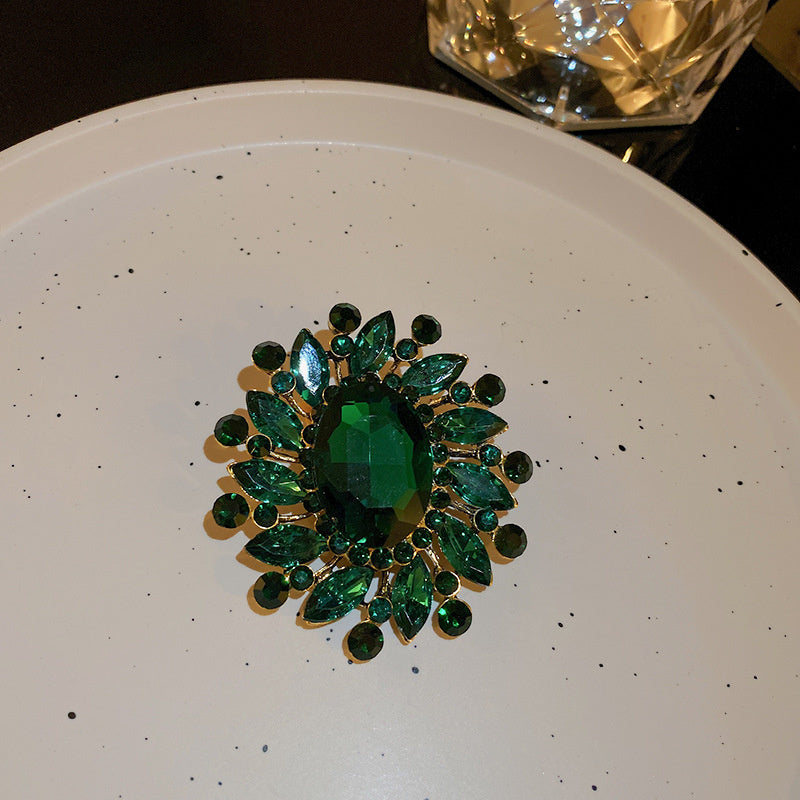 French Emerald And Diamond Delicate Brooch