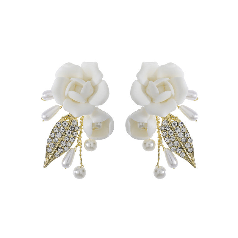 Ceramic Earrings With White Flowers