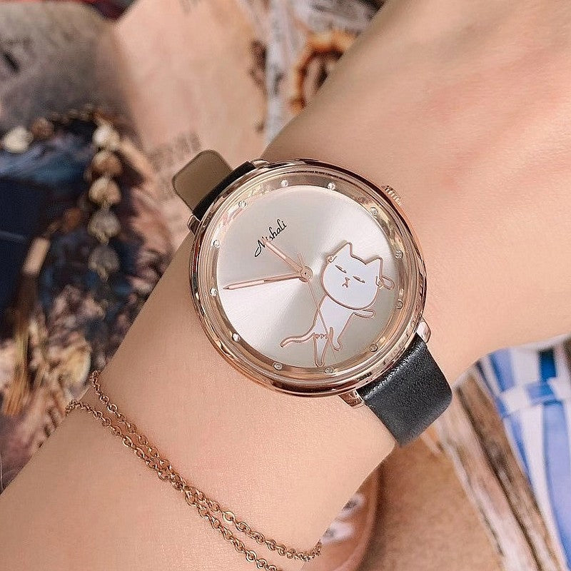 Shaking His Head Kitten Fashion Female Student Watch