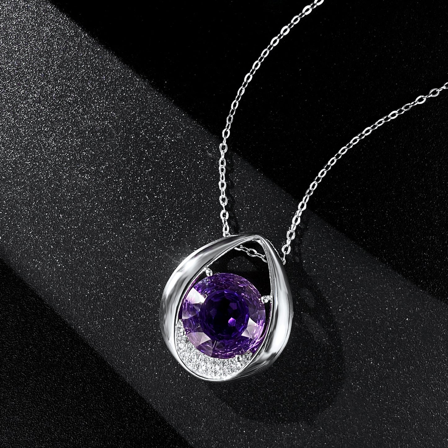 Fashion Simple Drop Shaped Pendant Versatile Temperament Amethyst Necklace Women's 925 Silver