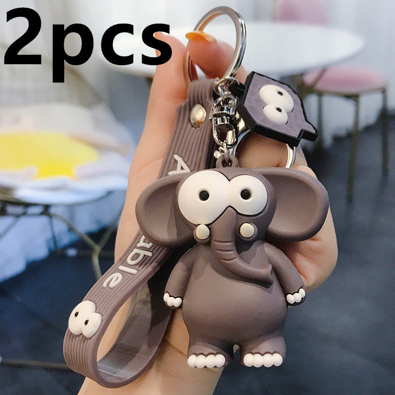 Funny Ugly Cute Eye-Eyed Elephant Keychain Cute Cartoon Epoxy Eye-Eyed Cow Car Key Chain Ring Bag Pendant