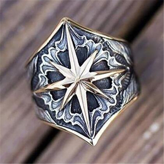 Men's Glyph Vintage Rings Fashion Pattern Personality Two Tone Rings