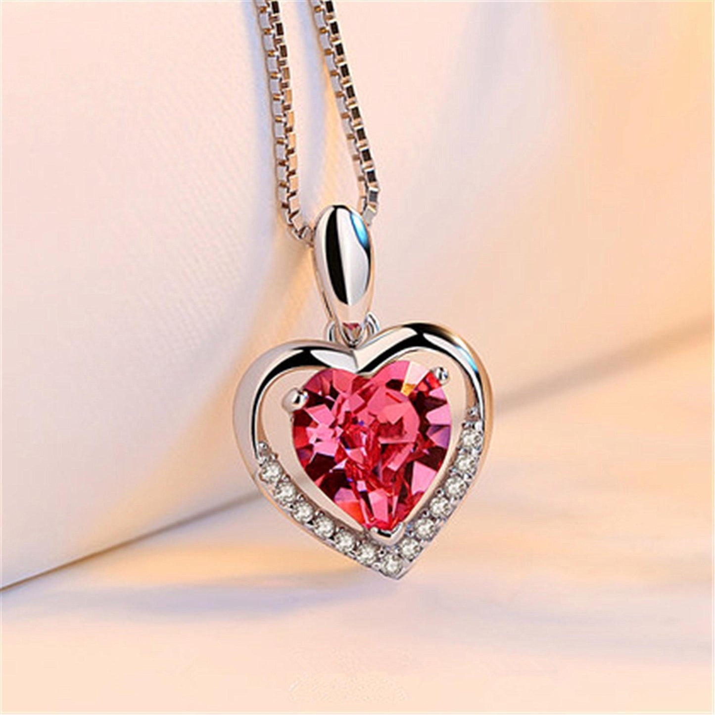 Silver Plated Heart Pendant Crystal Love Necklace