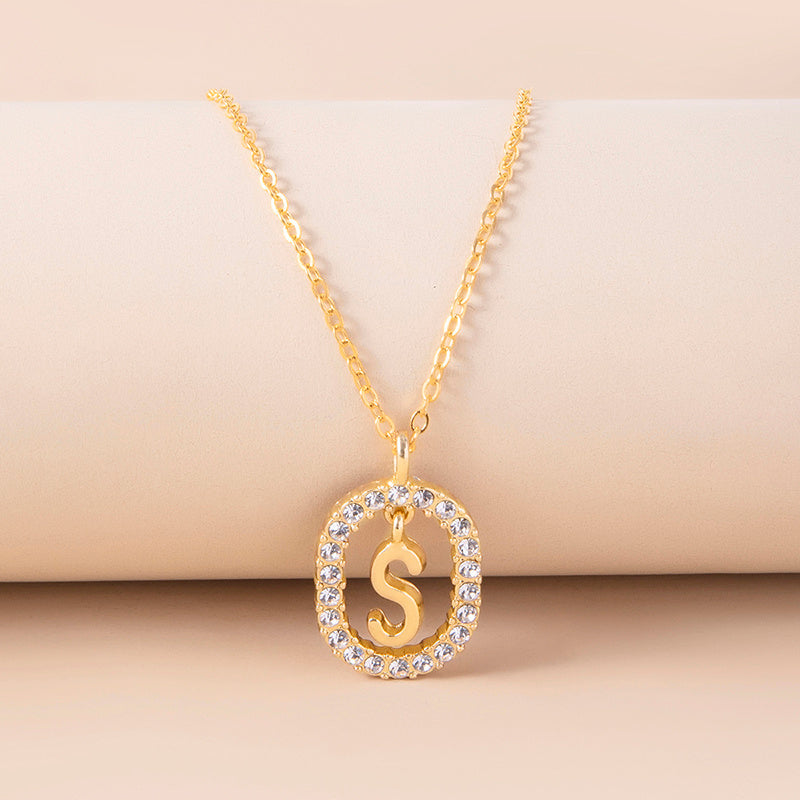 Crystal Letter Necklace Gold Name Initial Alphabet Oval Pendant Necklaces For Women