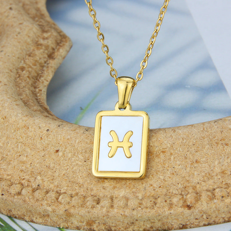 Stainless Steel Square Shell Zodiac Necklace