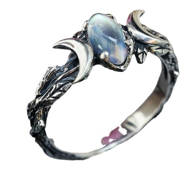 European And American Simple Retro Bohemian Crescent Moonstone Ladies Engagement Ring