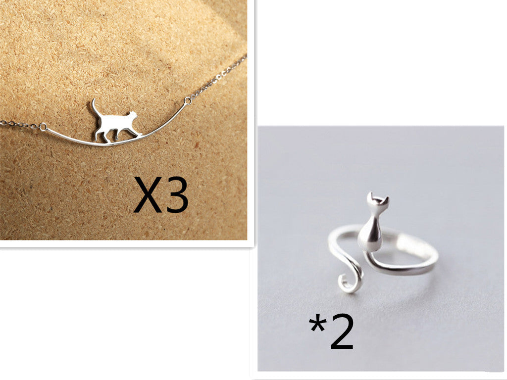 925 Silver Cat Curved Necklace